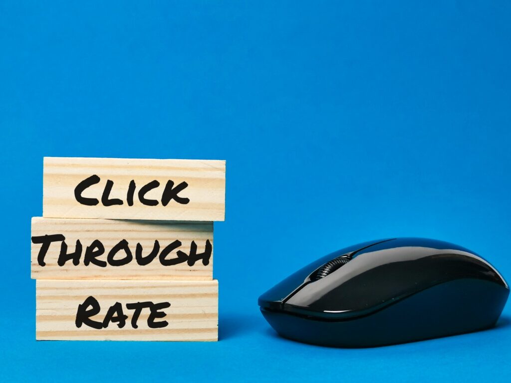 Concept of click through rate or CTR with wireless mouse.
